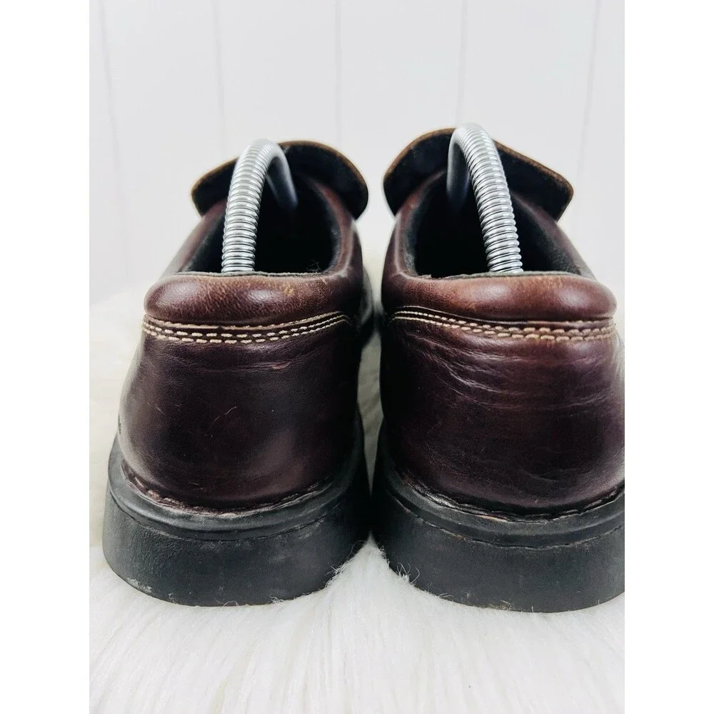 Skechers Brown Leather Slip On Loafers Chunky Bicycle Toe Retro Casual Shoes 10